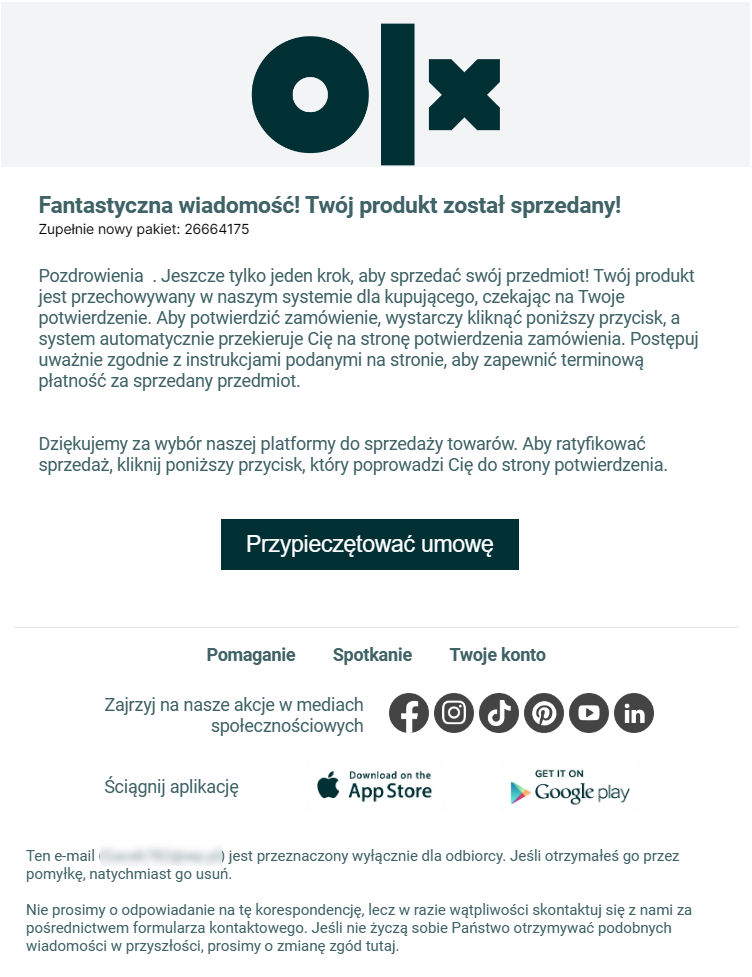 Fałszywy mail z OLX