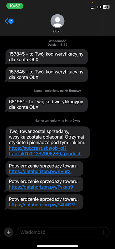 OLX fałszywe linki